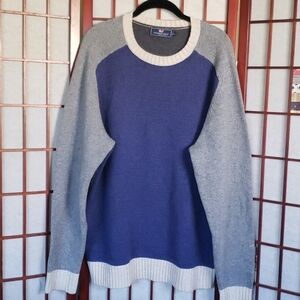 Vineyard vines wool and cashmere blend mens blue and gray crew neck sweater L